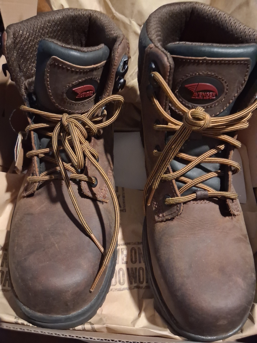 Avenger Brown Work Boots with Tan Laces
